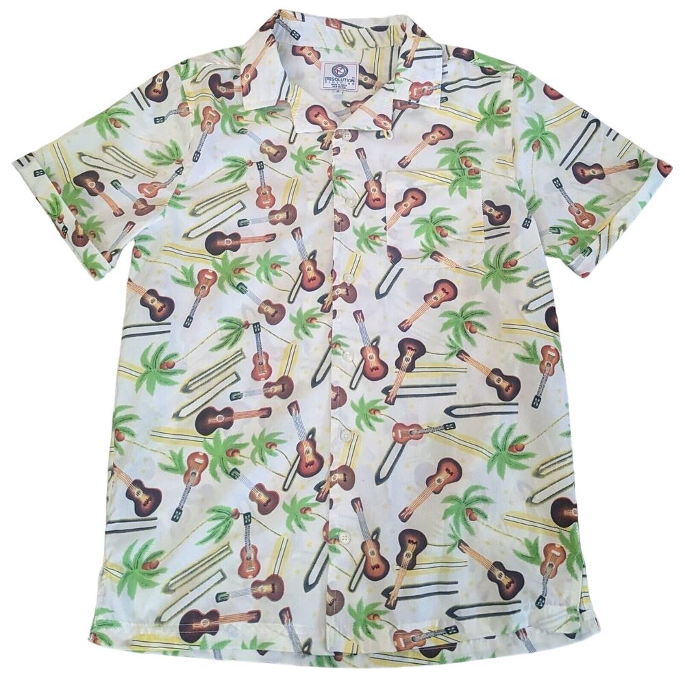 Excellent Condition ONE RESOLUTION Floral & Guitar Hawaiian Shirt Size SMALL